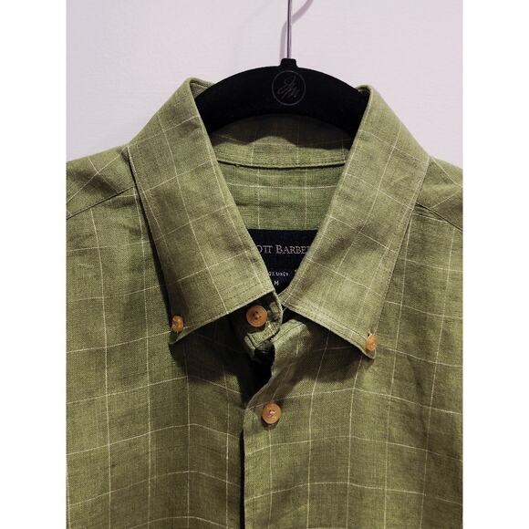 Scott Barber Linen Shirt Men's Medium Long Sleeve Preppy Office Green Colorful - Picture 3 of 11